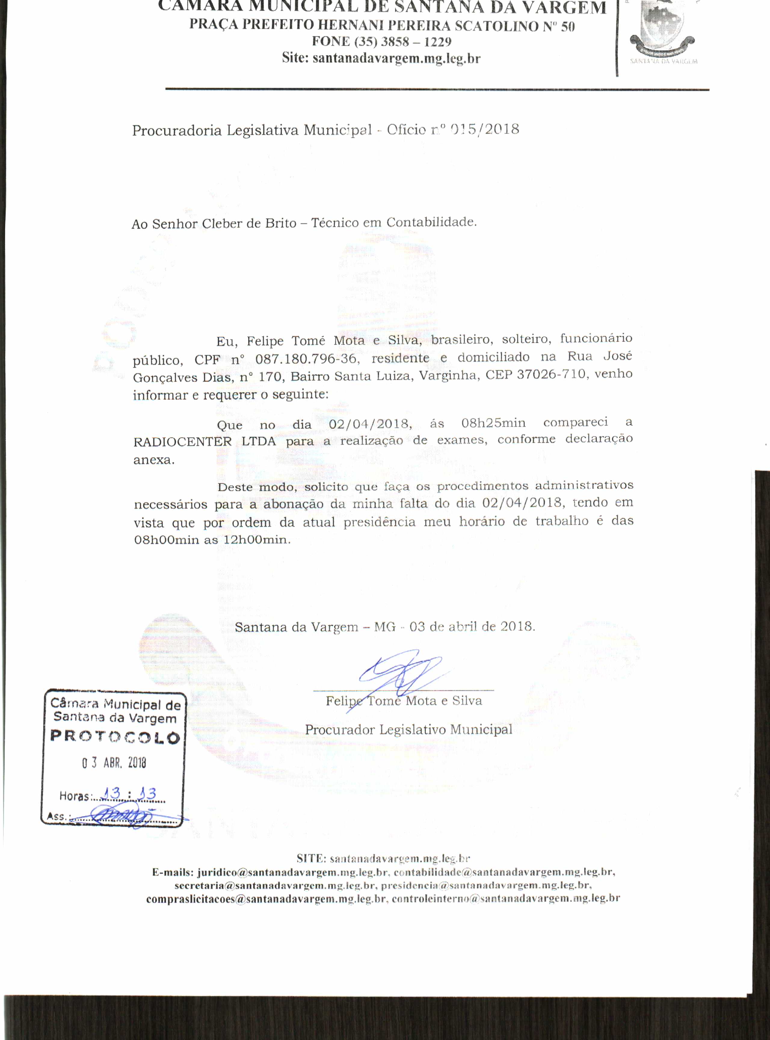 Ofício 015 - Abonar falta por ida ao médico 02-04-2018.JPG