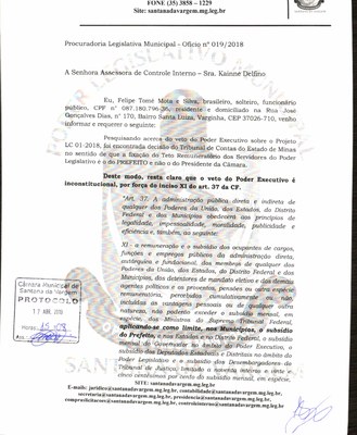 Ofício 19 - Assessora de Contorle Interno - Juntada de parecer do TCEMG.JPG