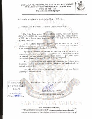 Ofício 25 - 2018 - Resposta ao Assistente Legislativo sobre modlidade licitatória.JPG